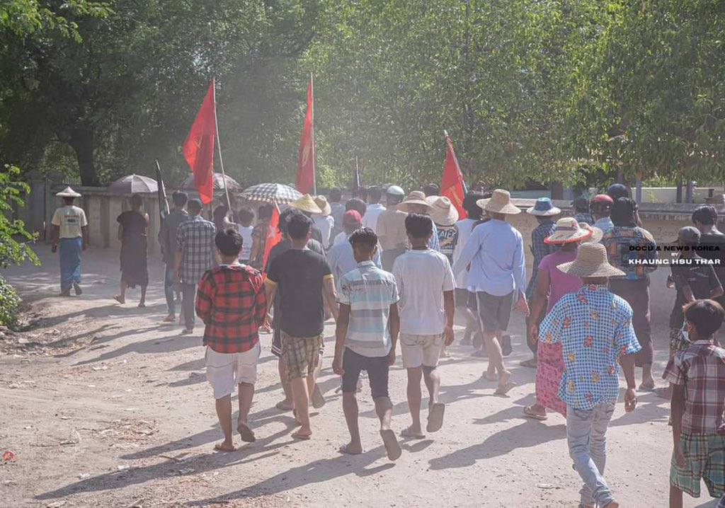 ‘Sunshine uprise and Dictators must fail’. Blelzin village and Thetkeikyin village from Monywa stage a general strike against MAL’s junta military dictatorship. #WhatsHappeningInMyanmar #May23Coup
