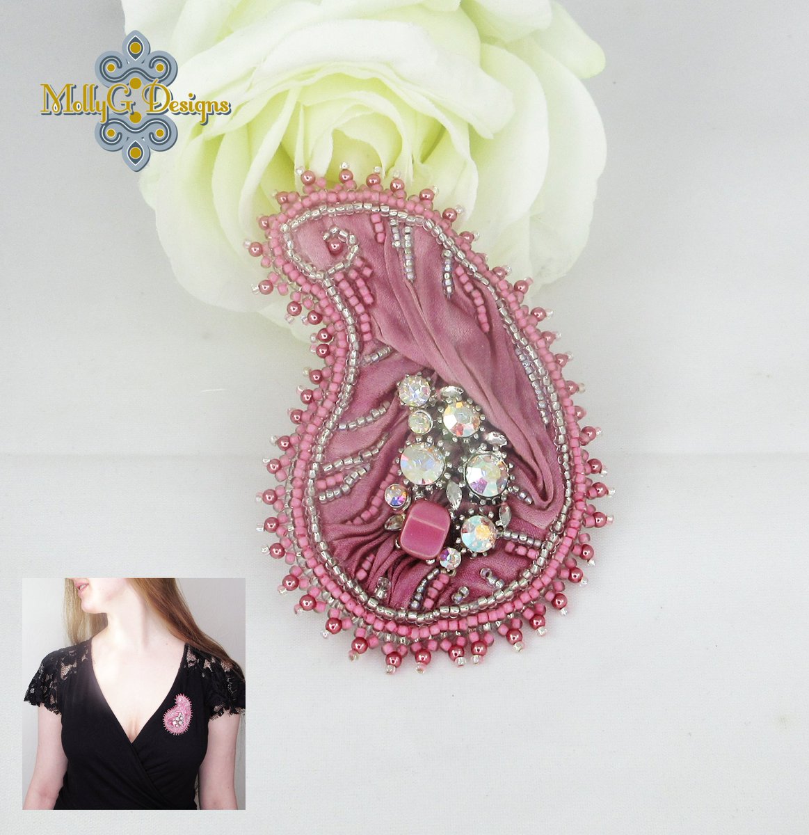 MollyGDesigns's tweet photo. This vintage rose silk brooch is available via the album in our May Handmade Fayre &amp; Charity Event. Ends at midday. Raffle and auction open till then. 
https://t.co/qU0l8xCS6k
#UKGiftAM #ukgifthour #handmade #giftideas https://t.co/0FvdslCDHz