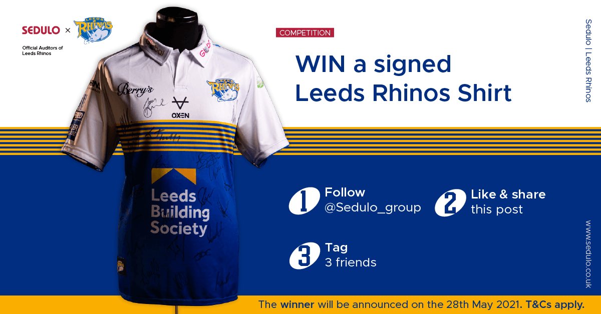 To celebrate the return of fans @EmeraldStadium today we’re giving you the chance to win one to win a signed <a href="/leedsrhinos/">Leeds Rhinos</a> shirt
 
To WIN:
•.FOLLOW <a href="/sedulo_group/">Sedulo</a> 
• LIKE this post
• RETWEET this post &amp; TAG 3 friends 

Come on the Rhinos! 🦏 🙌🏼

T&amp;Cs Apply.