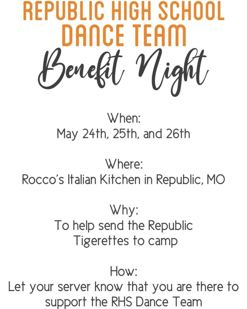 Just a couple updates on the current season! We have our 2021-2022 team, and we are so excited to get started! 

The 24th, 25th, and 26th, head over to Rocco’s Pizza, and mention our name to help send us to camp!