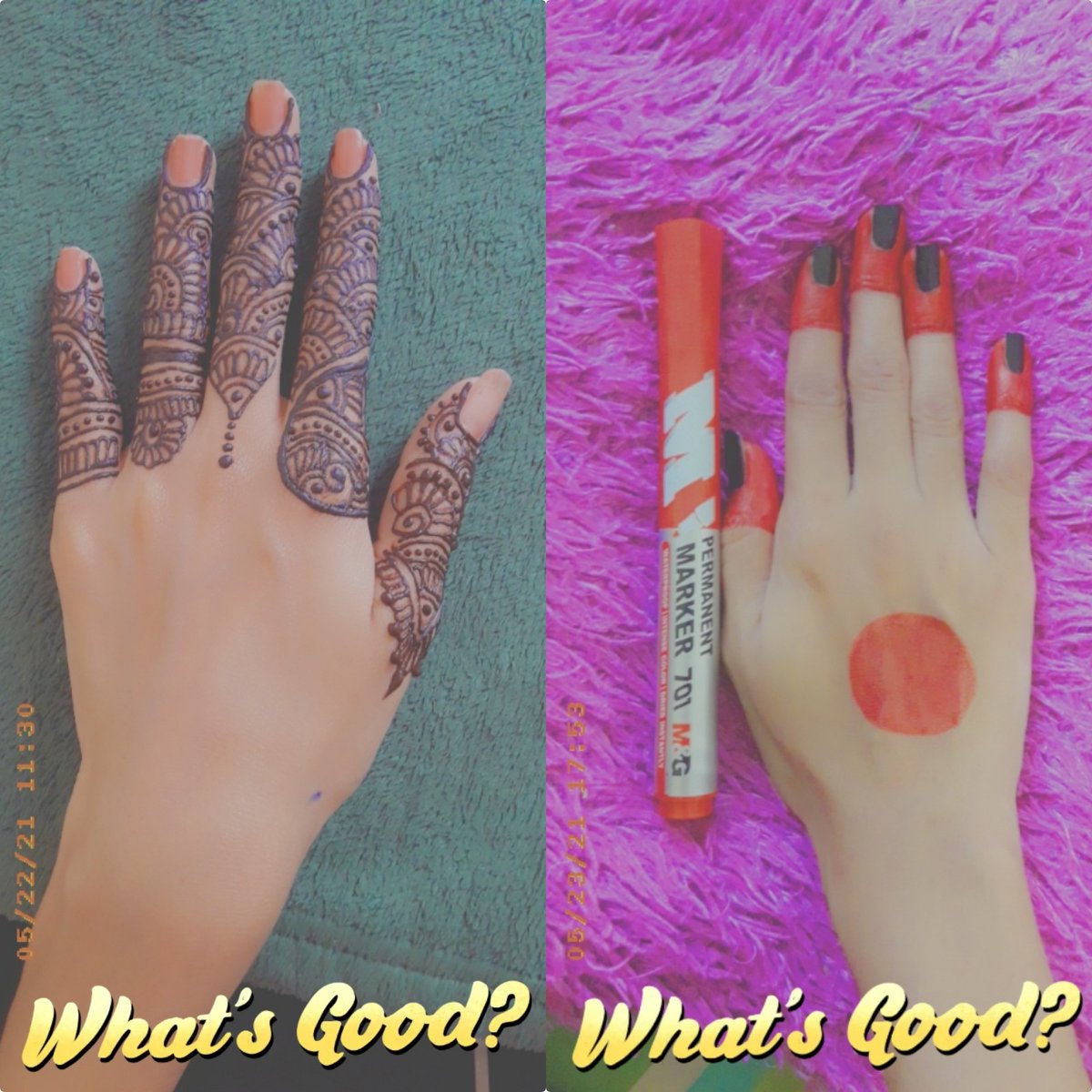 toobax3's tweet photo. Other vs my mehndi skills...😁🙊

I apply this circle design on my hand for the very 1st time.🤷‍♀️

#mehndiharachnywalii https://t.co/5aZyAb9QEo