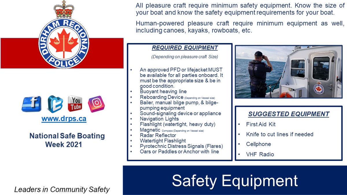 DRPS's tweet photo. All pleasure craft have safety equipment requirements. Make sure you know what is required before heading out on the waterways this long weekend! #safeboating #SafeBoatWeek https://t.co/kNIcQGuenY