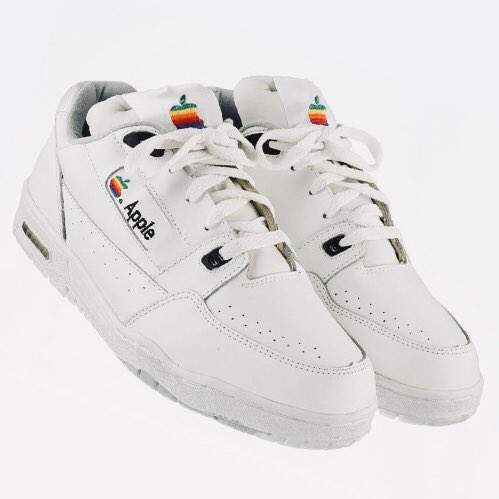 Apple sneakers, produced in limited numbers back in the 90’s and reserved only for apple employees #SneakersUnboxed #FontSunday <a href="/DesignMuseum/">the Design Museum</a>