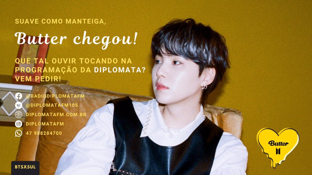 BTSxSUL's tweet photo. 📻 BUTTER NA RÁDIO🧈 

Vocês estão arrasando! 
Aos poucos estou aumentando as meta, perceberam? 👀

🥞 200 pedidos 
🥞 60 rt's

Exemplo:

Olá @diplomatafm105! Toca o novo single do grupo @BTS_twt? Nós vamos amar ouvir #BTS_Butter na sua programação! Agradecemos!

| Moon☽ https://t.co/oQY3Uuf8zF