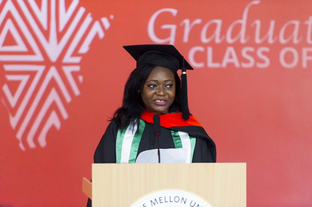 Delivering the Valedictorian speech <a href="/Adassah_O/">Ozzy 💝</a>, said, "The journey #atCMUAfrica was tough but it could have been way tougher if not for the incredible support from the faculty &amp; staff going over &amp; beyond, you're all a huge part of this village that has brought us this far."