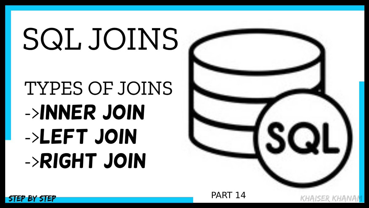 withkhanam23's tweet image. #14. SQL Joins || Inner join, Left join ,Right join youtu.be/4fxY1JVuPS0 via @YouTube
#sql #introductiontosql #database #rdbms #html #css #javascript #php #database #sqlqueries #completewebdevelopment #java #javascriptprojects #phpprojects #queries #coding #mysql #sqljoins