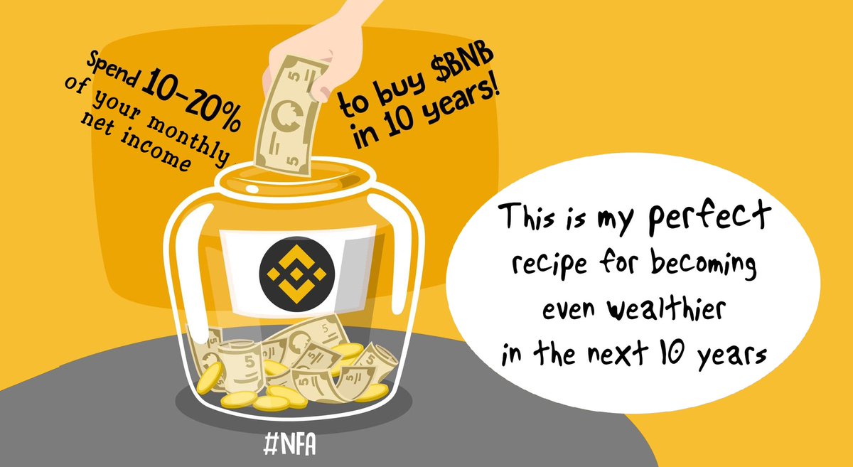 kernoshi's tweet photo. This is my perfect recipe for becoming even wealthier in the next 10 years: spend 10-20% of your monthly net income to buy $BNB !
#NFA https://t.co/SfaNW2TQVg