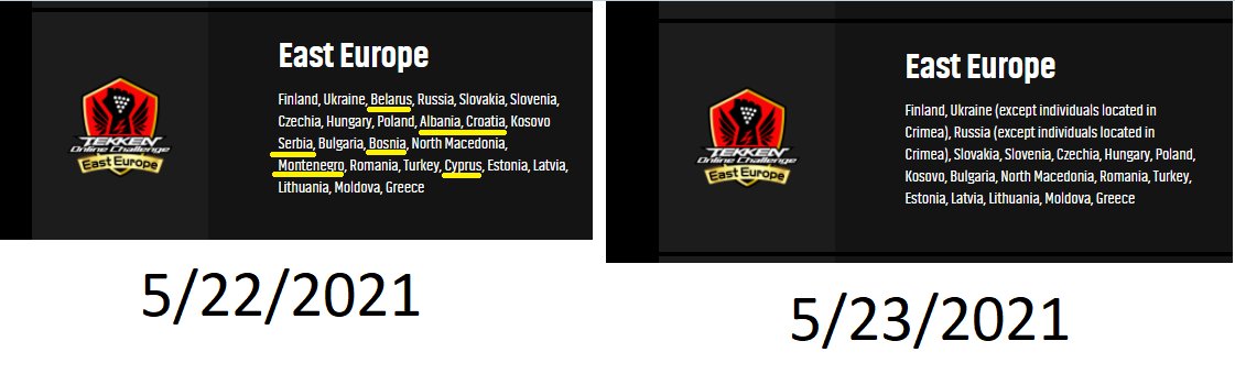 <a href="/BNEesports/">Bandai Namco Esports</a> <a href="/TEKKEN/">TEKKEN</a> A lot can change in a day I guess. While this tweet my come off as petty, an explanation over the omission of highlighted regions would be appreciated

#TEKKEN #TOC2021