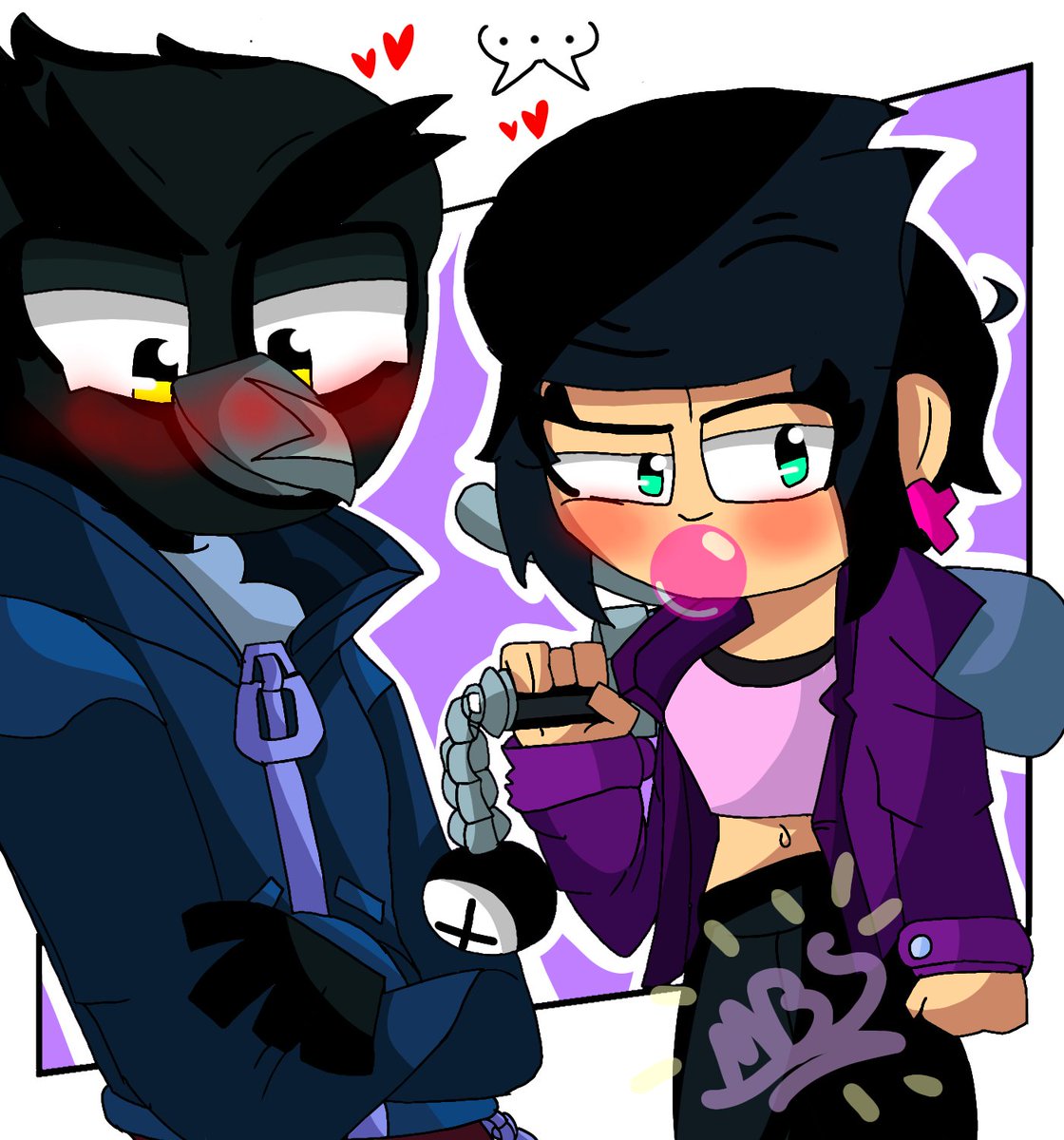 _MaximusMKL_'s tweet photo. ¡Amo este ship, mis hermosos son más lindos cuando están enrojecidos awww! 😳💜💜🌸🌸⭐⭐. #crowxbibi #bibixcrow #BrawlStars #BrawlStarsArt #brawlstarsfanart. https://t.co/jgVsC8o9TS