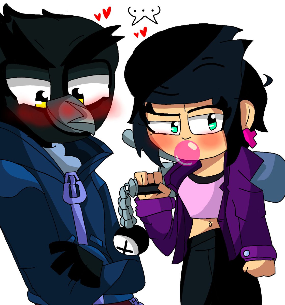 _MaximusMKL_'s tweet photo. ¡Amo este ship, mis hermosos son más lindos cuando están enrojecidos awww! 😳💜💜🌸🌸⭐⭐. #crowxbibi #bibixcrow #BrawlStars #BrawlStarsArt #brawlstarsfanart. https://t.co/jgVsC8o9TS
