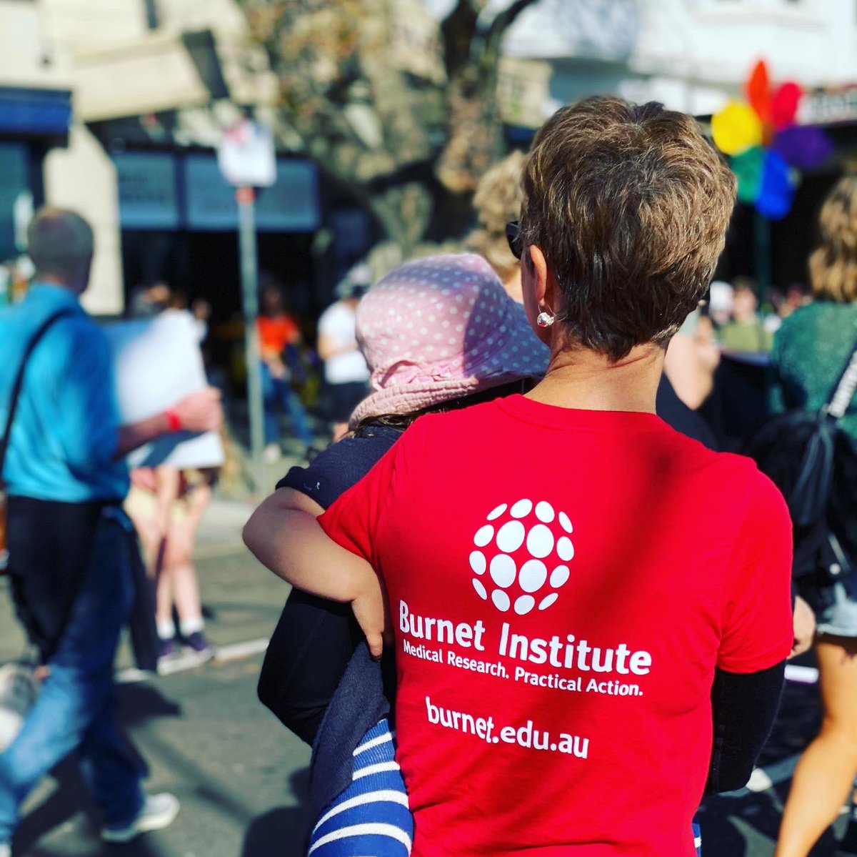 Stunning day in Melbourne with our  wonderful @BurnetInstitute fam to celebrate #inclusion and support #PrideMarch ! Adults, kids, dogs, scooters, dancers, music and rainbows 🌈🎉 @CrabbBrendan @CarolineHomer @profmiketoole @julia_cutts @ThoreyJonsdott1 & so many more!