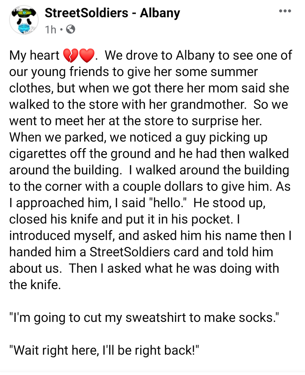 SS161821's tweet photo. #seeaneedfillaneed #dontignore #helpalways #KindnessMatters #Kindness #makeadifference #love #streetSoldiersalbany #empathy #YouMatter #compassion #dontjudge #Albany #homeless #bethere #ISeeYou https://t.co/9cMHRh0Jtn