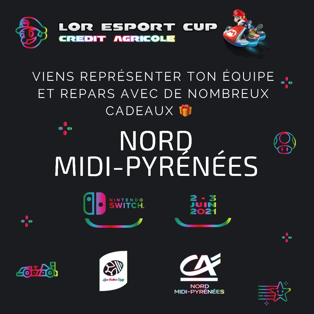 🚨 À tous les clubs de l'Aveyron, du Lot, du Tarn et du Tarn-et-Garonne !! Viens représenter ton club et participe au Tournoi Qualificatif CREDIT AGRICOLE NORD-MIDI-PYRENEES 🏎 De nombreux lots à gagner 🍄 Inscris-toi vite ! lodr.playce.gg/fr