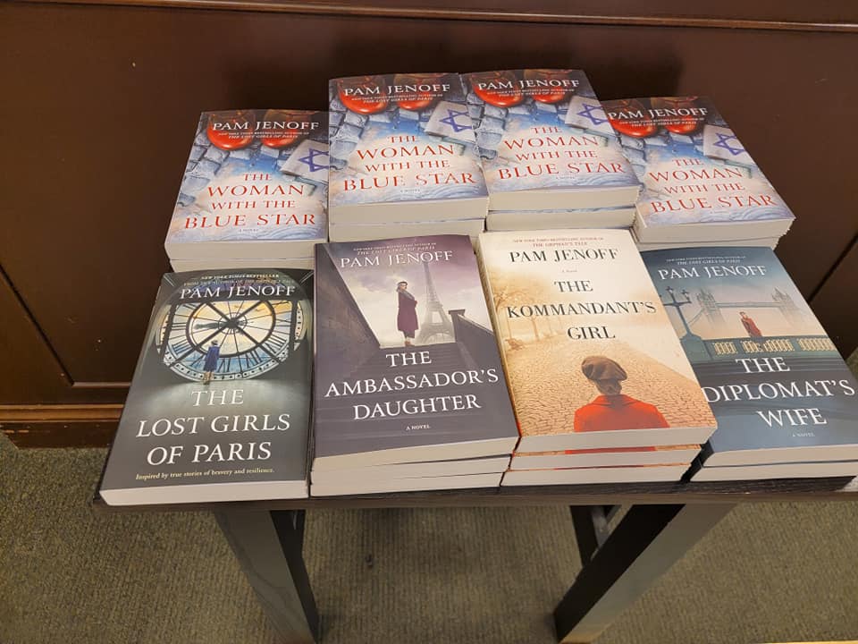 PamJenoff's tweet photo. Yesterday started with an unexpected four hour car ride and ended with a nail in my tire.  But then the lovely author @LaurenGrodstein tweeted about this wonderful display of my books at @BNMoorestown  and I went there to sign them.  So all good! https://t.co/1jwESJTHZz