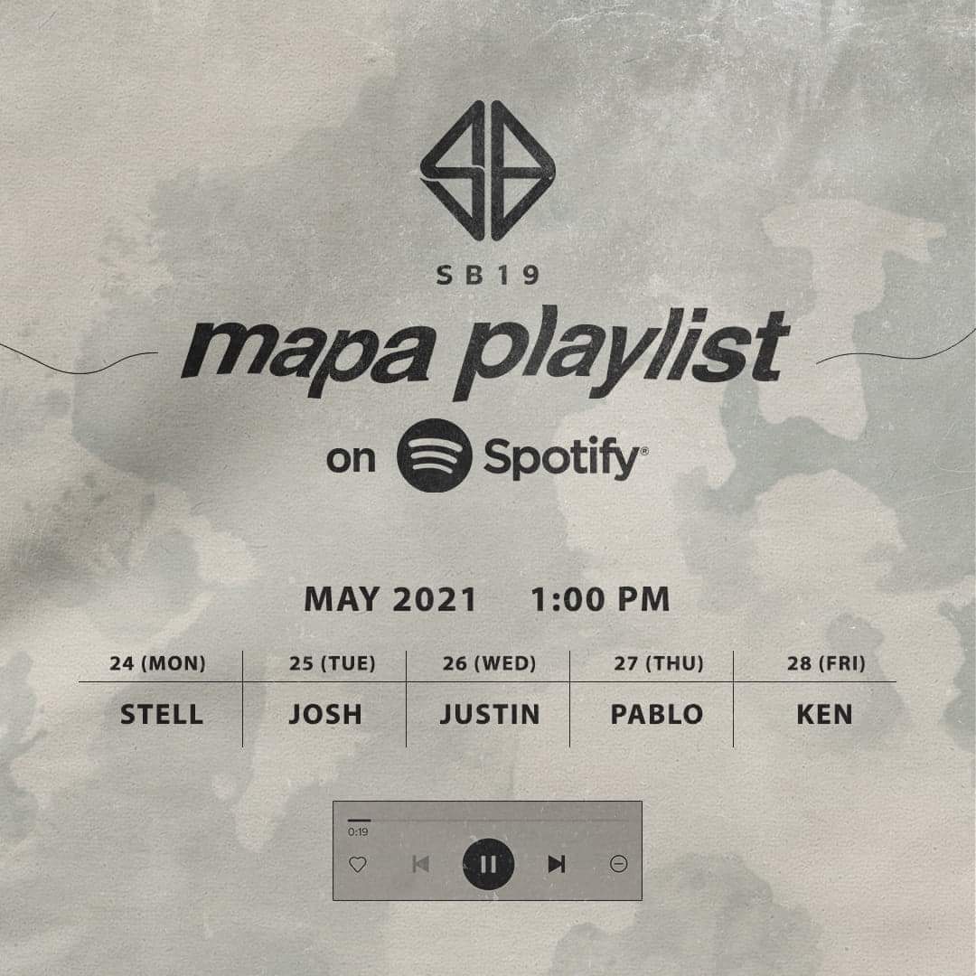 Get to know SB19's MAPA Spotify Playlist this coming week featuring their parents' favorite songs 💙 🎬 Watch #SB19MAPA on YT: youtu.be/DDyr3DbTPtk 🎧 Listen on Spotify: sptfy.com/iu0A #SB19MAPAPlaylist #SB19MAPAOutNow