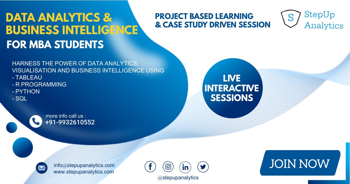 Data Analytics and Business Intelligence Program for MBA Students
|
A Case study and Project Based Learning Sessions 

Register: bit.ly/3tOIAbv

#Analytics #DataScience #MachineLearning #data #BusinessIntelligence #CareerDevelopment #LearnFromHome