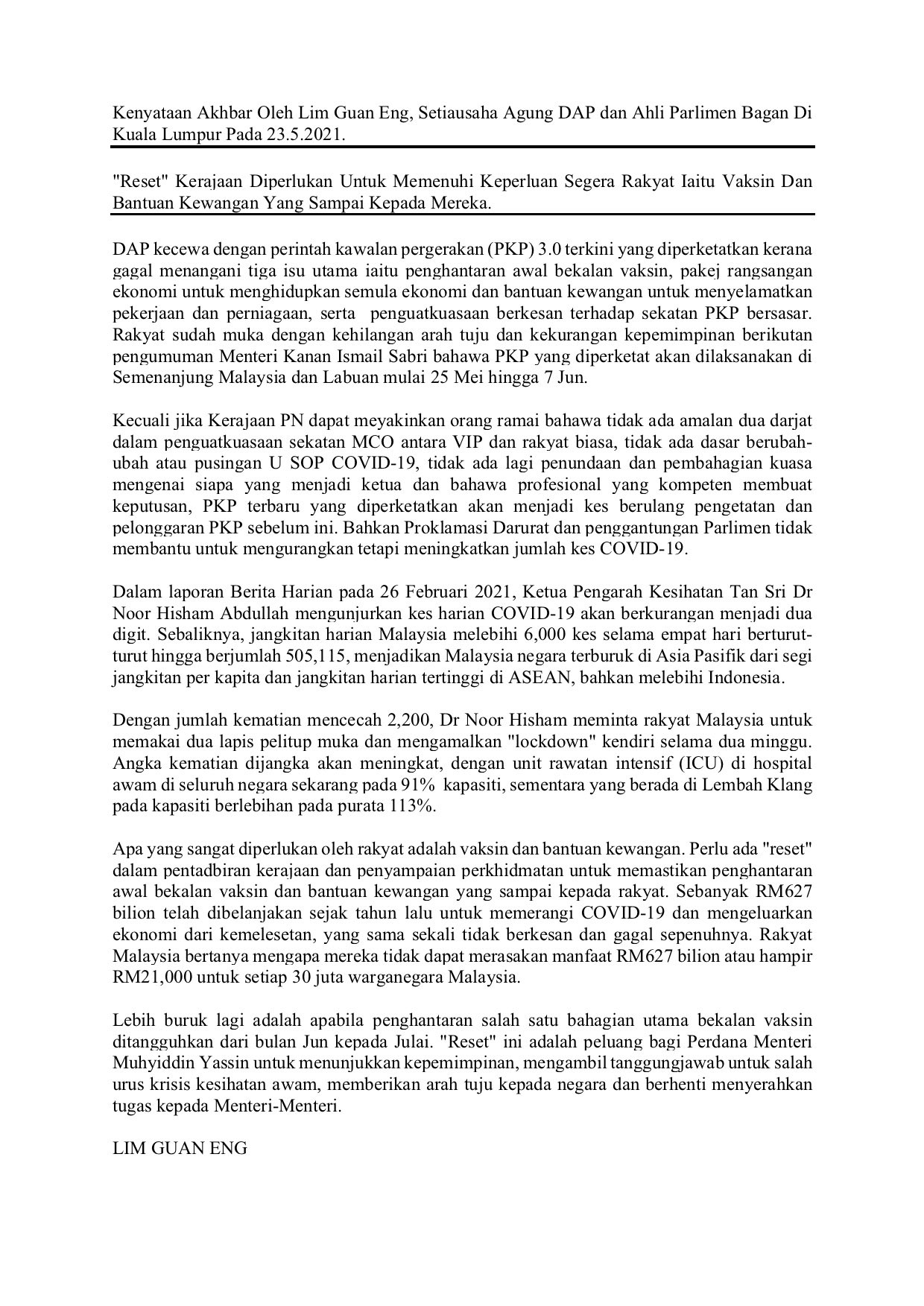 Lim Guan Eng On Twitter Apa Yg Sangat Diperlukan Oleh Rakyat Adalah Vaksin Bantuan Kewangan Perlu Ada Reset Dlm Pentadbiran Kerajaan Penyampaian Perkhidmatan Utk Memastikan Penghantaran Awal Bekalan Vaksin Dan