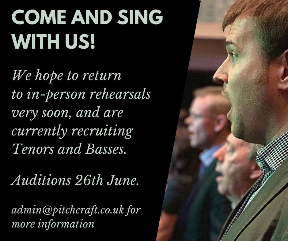 Do you love performing?  
Do you delight with your bass-y rumble, your velvety baritone or your shiny tenor tone?  
Can you commit to weekly rehearsals in Edinburgh when restrictions allow?
Fancy singing with Pitchcraft?  #edinburghchoir #edinburghmusic #edinburghsingers 
👇