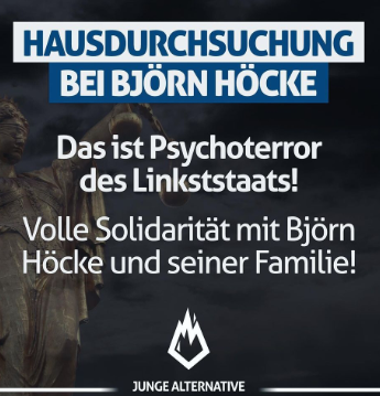 IbDoku's tweet photo. Die #Hausdurchsuchung bei #Höcke zeigt lediglich, das auch ranghohe Politiker nicht folgenlos hetzen und verleumden dürfen.
Die Höcke-Jugend ist natürlich außer Rand und Band und wirft hysterisch mit völlig abwegigen Begriffen um sich.
#tühringen #Hoecke https://t.co/9LOQ7xu24u