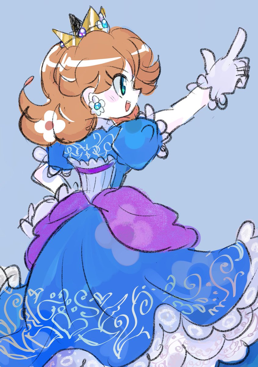 princess daisy 1girl dress gloves crown solo jewelry brown hair  illustration images