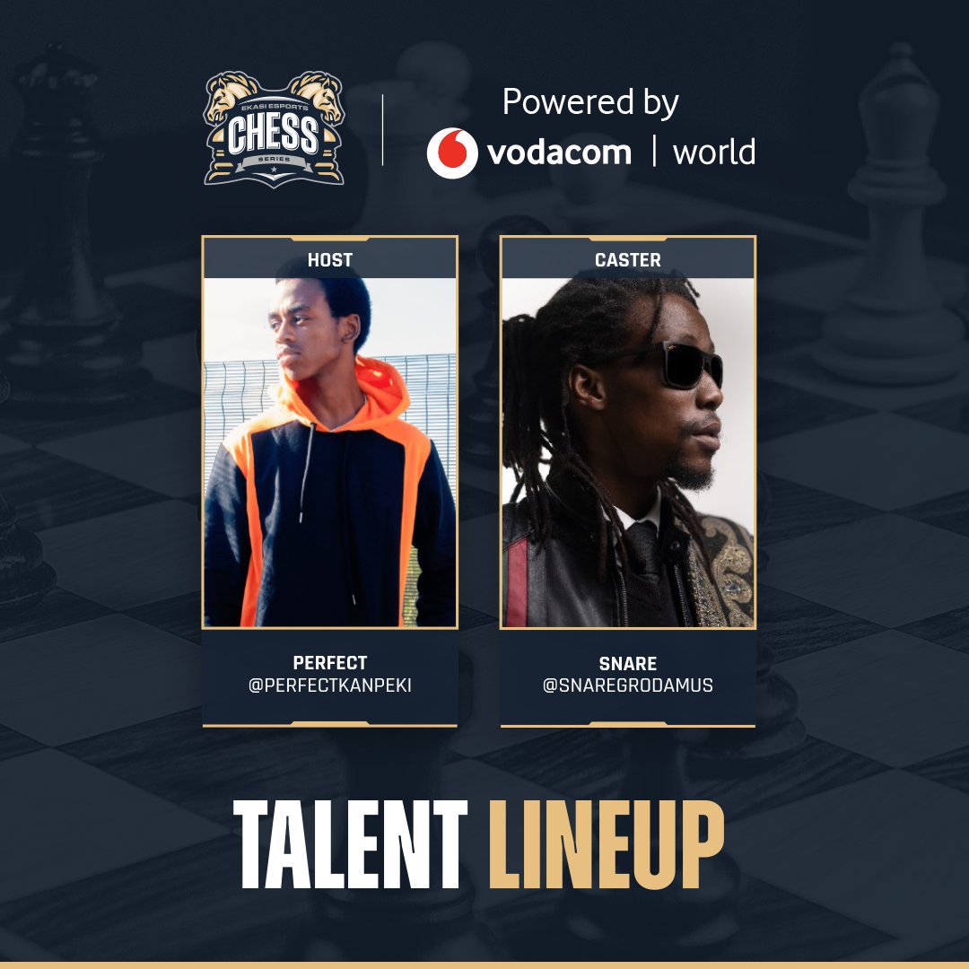EkasiEsports's tweet photo. Introducing Ekasi Esports #Chess Series Powered by #VodacomWorld Talent;
@Snaregrodamus
@PerfectKanpeki
Tune into the LIVE games via the Ekasi Esports YouTube channel
For more info visit:
https://t.co/8XFSiBOzB8
#playpatzer https://t.co/2xIIyQnu0O