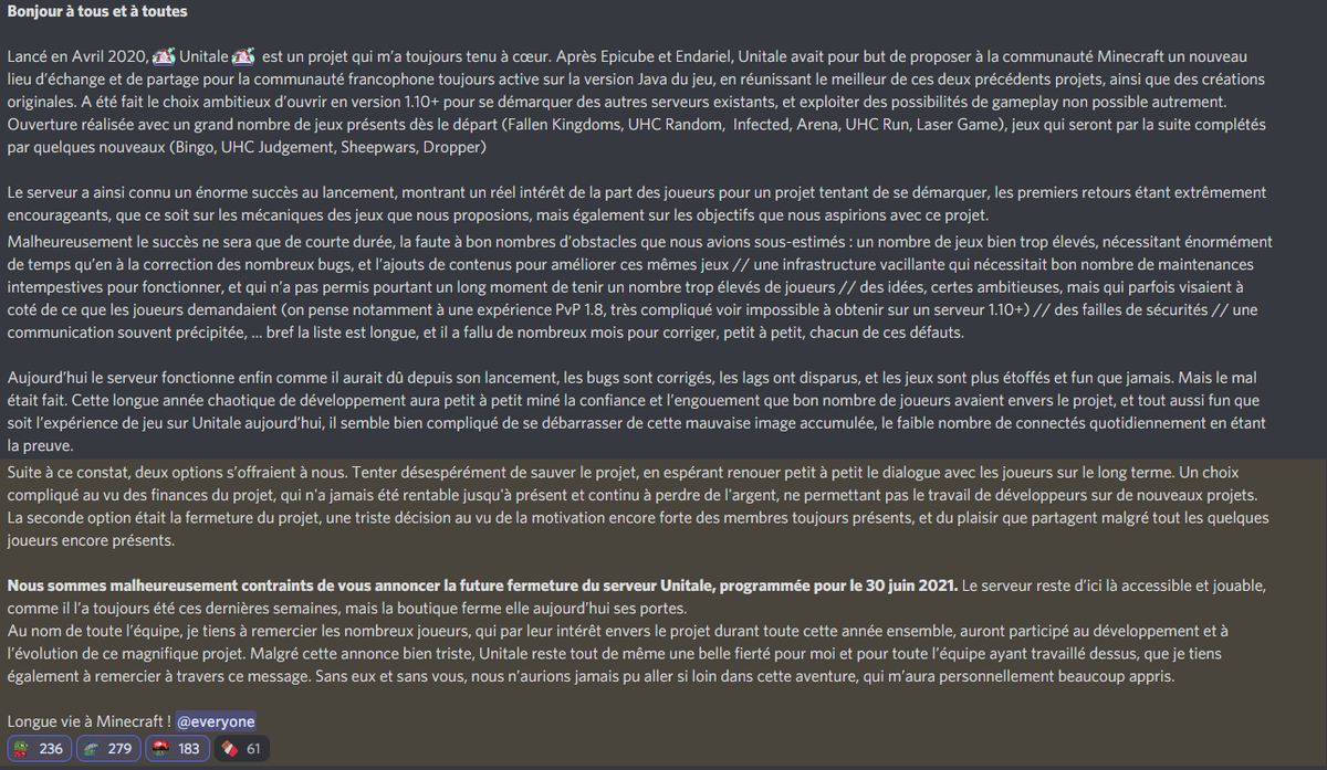 Unitale_MC's tweet image. Communiqué sur la fermeture d'Unitale :