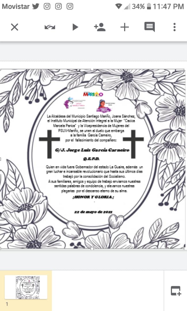 Desde El Municipio Santiago Mariño la alcadesa <a href="/johanitakenpo/">Joana Sánchez</a>  con la <a href="/VicepSm/">VicepMujeresPsuvSM</a>   se unen al duelo que embarga a la Familia  #GarciaCarneiros por el lamentable fallecimiento de nuestro  Gobernador de La #Guaira  QEPD