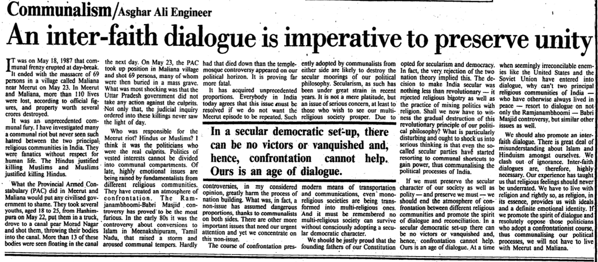 afrozsahil's tweet photo. “What the Provincial Armed Constabulary (PAC) did in #Meerut and #Maliana would put any #Government to shame…” 

Read this piece by Asghar Ali Engineer on June 3, 1989 published in Times of India 

#JusticeForMaliana https://t.co/MO1T57RKUL