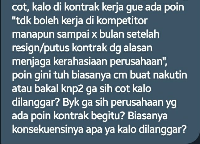 hrdbacot's tweet photo. Kalian pernah berhubungan dengan klausul NDA (Non Disclose Agreement) yg mengharuskan tidak boleh pindah ke perusahaan kompetitor? 

Ada yg pernah nekat nyoba pindah ga walaupun ada NDA? https://t.co/urzOHdf6Eg