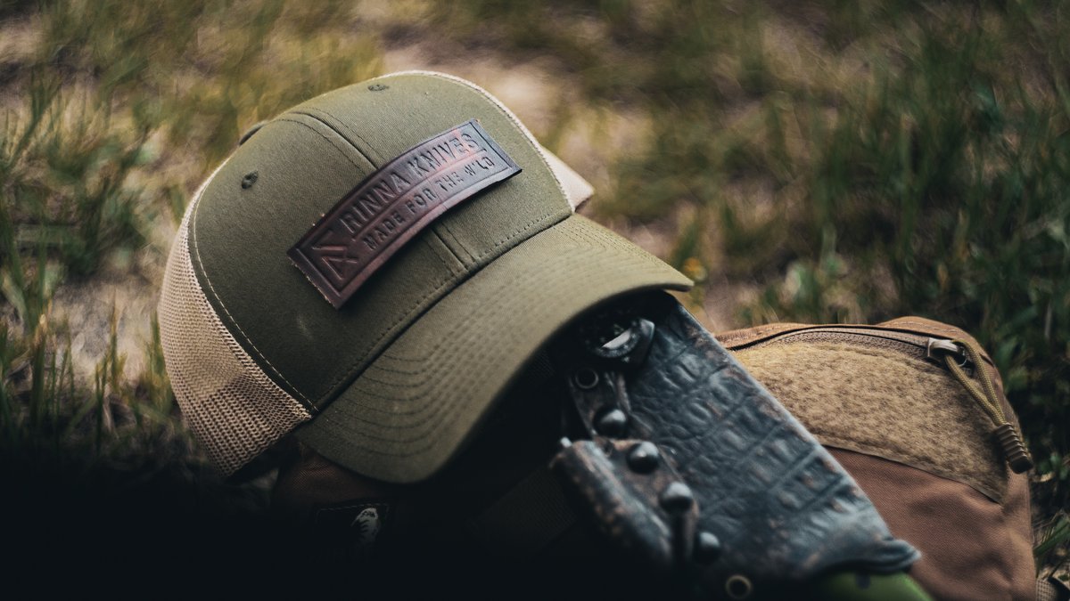 ArtMods_'s tweet photo. Good morning yall! Got the prototype for the hats done! This is one of the 3 styles of hats Ill be selling upon website launch mid June! Im making all the leather patches will be sewn on the hat. Follow on Instagram (rinnaknives) Hope you enjoy! 

#maker #knifemaker #backpaking https://t.co/k2lIhKSNvw