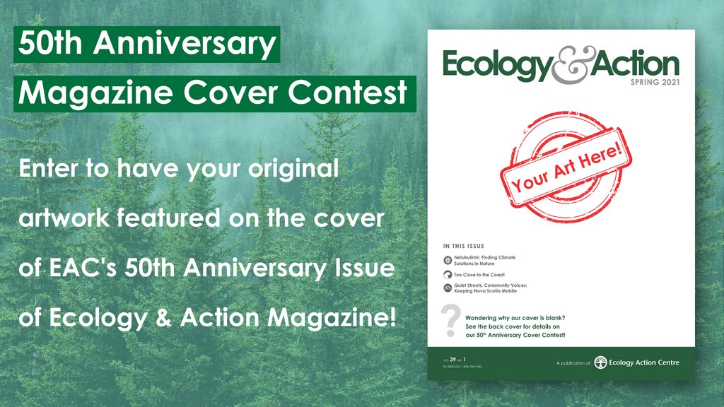 EcologyAction's tweet photo. Submissions are open until Friday, June 4 for our 50th anniversary Magazine Cover Contest!

Artists of all ages and skill levels are encouraged to make a submission! Go to https://t.co/GwpzoL7CZT for contest rules and more!

#50YearsofAction #art #halifaxnoise https://t.co/tSk29gMfry