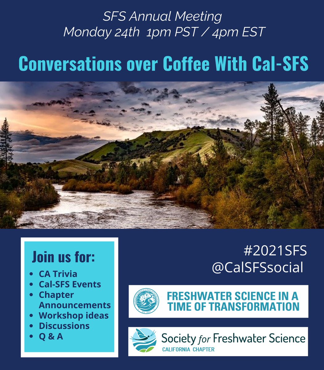 CalSFS (@calsfssocial) on Twitter photo Come hang out with Cal-SFS on Monday 24th at 1pm during #2021SFS as we have California conversations over coffee (or tea, or water, or juice, or whatever!)
<a href="/sfs_src/">SFS Students</a> <a href="/BenthosNews/">Freshwater Science</a> Come hang out with Cal-SFS on Monday 24th at 1pm during #2021SFS as we have California conversations over coffee (or tea, or water, or juice, or whatever!)
<a href="/sfs_src/">SFS Students</a> <a href="/BenthosNews/">Freshwater Science</a>