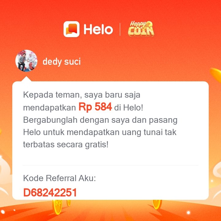 dedy_Suci's tweet photo. *Kode Referral aku: D68242251* Download Helo dan dapatkan Rp 400 langsung 🤑, dapatkan *Rp 62.000* untuk setiap orang yang kamu undang, tanpa batas. ✅100% Nyata. Klik link berikut untuk download Helo 🔗:
https://t.co/eFFH2Z1mhN https://t.co/SPtIkfAt6K