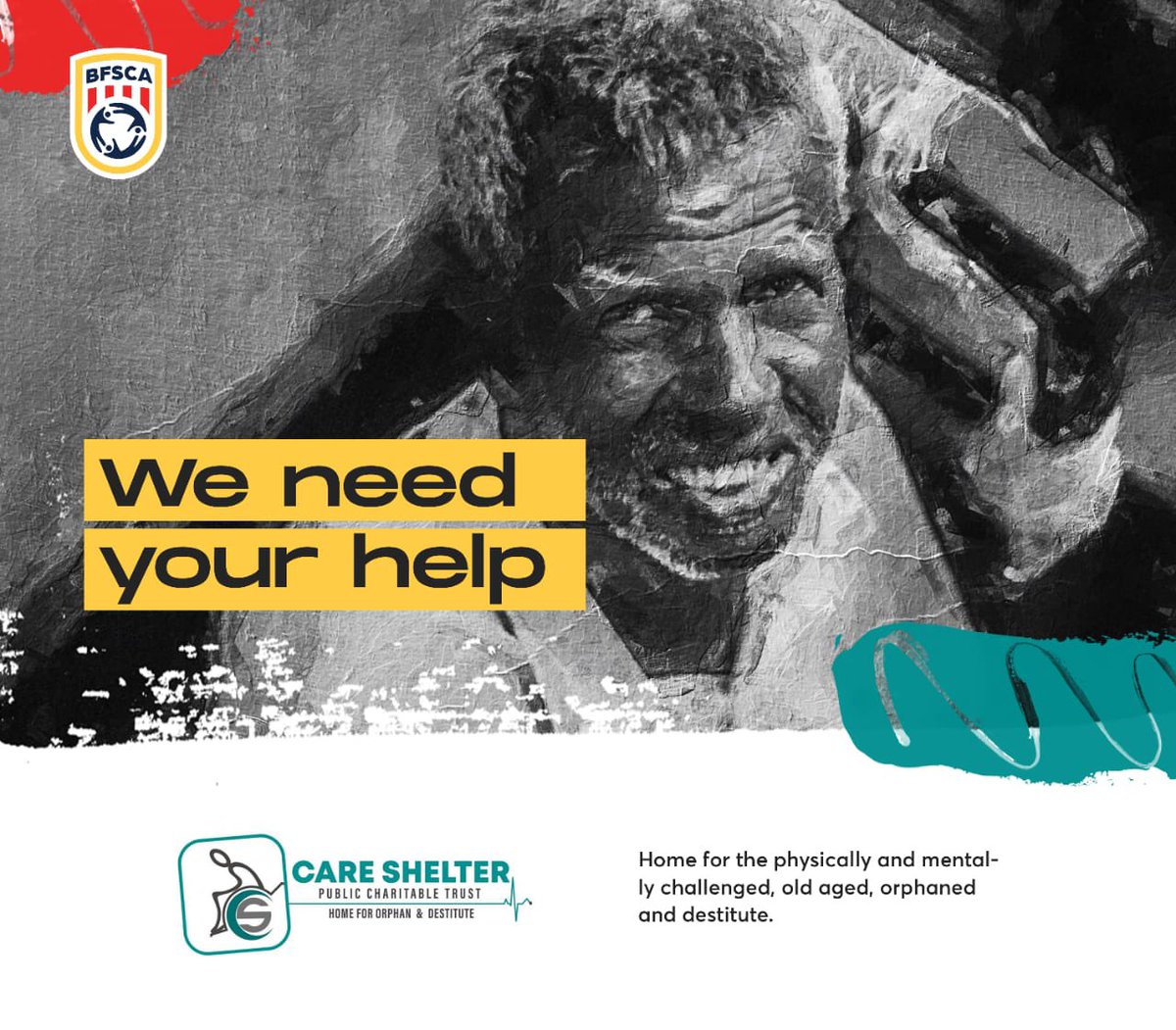 bfscablr's tweet photo. ⚠️ Announcement ⚠️
BFSCA has partnered with Bengaluru-based NGO, CARE SHELTER PUBLIC CHARITABLE TRUST, to launch a fundraising campaign that will help those who were abandoned by their families.
Join this unique drive to reach out and help those who have been ignored for too long https://t.co/6geLfF9jOf