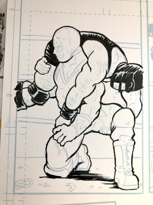 #MilagroComic inking process. Digital blue line art printed on 11x17" smooth Bristol. I'm using a Pentel pocket brush to ink outlines &amp; spot blacks. Tombow &amp; fine Pigma brush pen for details. Some Microns. Posca white pen. Speedball India ink w/ brush for splatter &amp; gutters. 