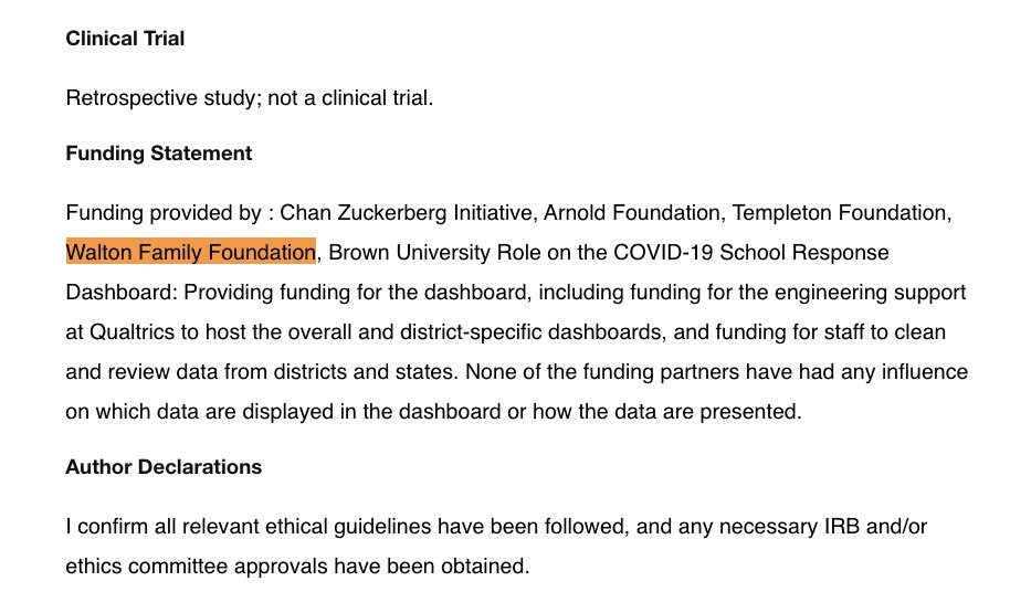 3/ Seems totally counterintuitive to find HIGHER rates of COVID w LOWER density of in-person learners, right? 

I'm not a scientist, so I'm just wondering aloud here:

How is it even possible that a study funded by the #WaltonFamilyFoundation could come to such a conclusion?

🤔