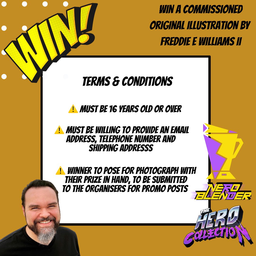 TheHeroCollect's tweet image. So proud to announce our incredible @freddieart #giveaway in conjunction with @Nerdblender 

For your chance to win, head on over to Insta and follow the simple rules laid out in the graphics below! 

#FreddieEWilliamsII #NerdBlender #TheHeroCollection #TeamTHC