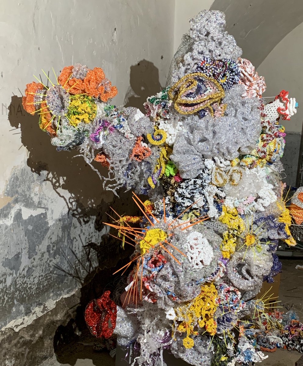 Sneak peek from Finland: in progress pic of #CrochetCoralReef sculpture made from recycled plastic by the people of Helsinki. Showing Soon at #helsinkibiennial https://t.co/KvLWF79lw4