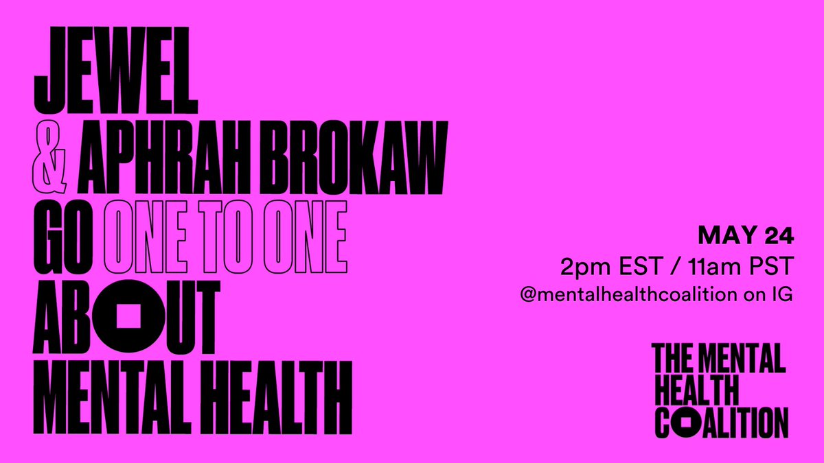 mentalhealthcln's tweet photo. Today at 9pm ET @jeweljk &amp; @missaphrah are going 1-2-1 to talk about mental health and the importance of checking in. Dr.@blaisemd will also join to share his professional wisdom. Tune in to the 121 Series on IG every day in May to watch your favs open up!
https://t.co/9CFirw2Fsp https://t.co/0C3AcXMSwv