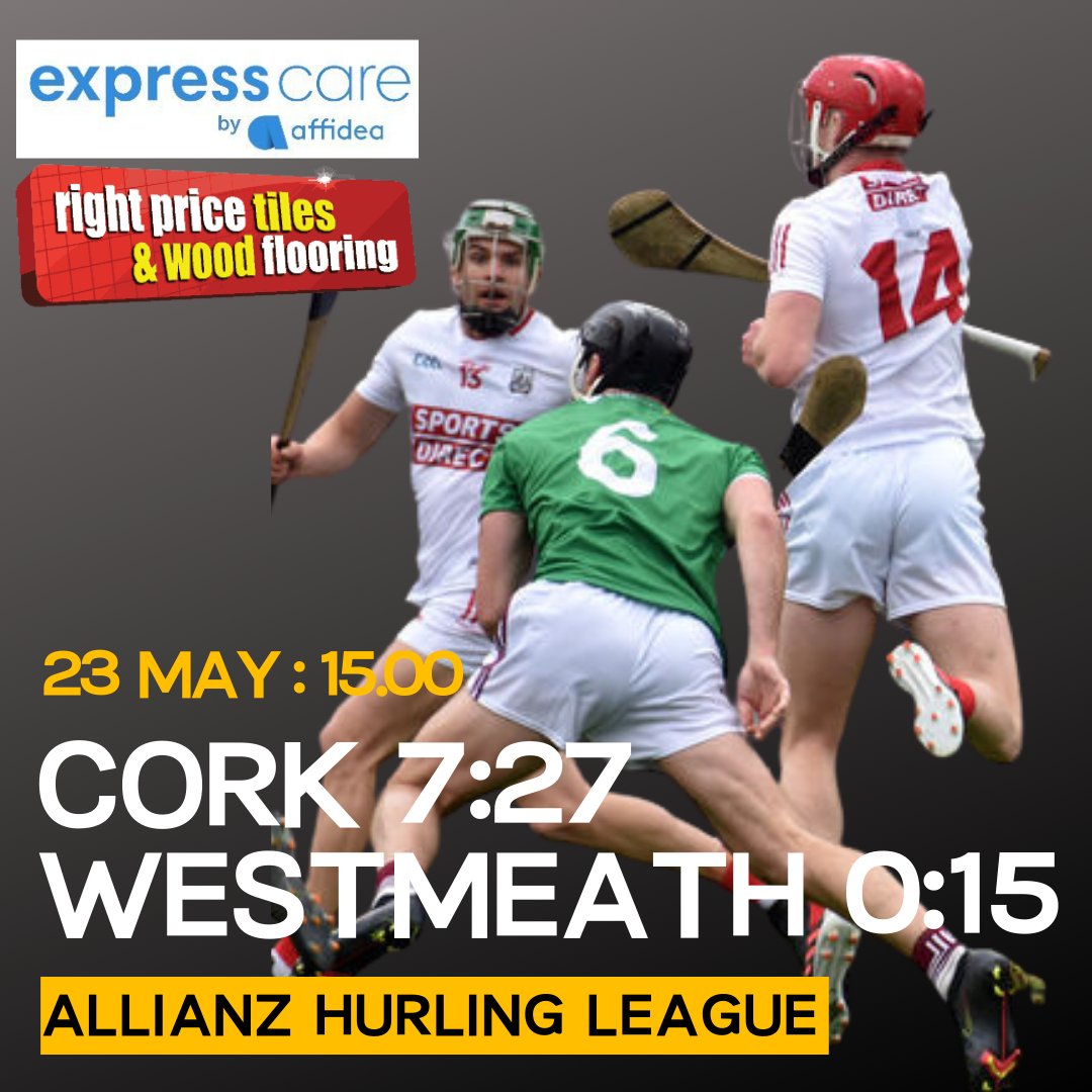 <a href="/OfficialCorkGAA/">Cork GAA</a> 7:27 
<a href="/westmeath_gaa/">Westmeath GAA</a> 0:15

A great day for the Rebels and a brilliant day for the four Rockies on display with Alan Connolly scoring 2:01 on his first start.

#AffideaExpressCare #RightPriceTiles