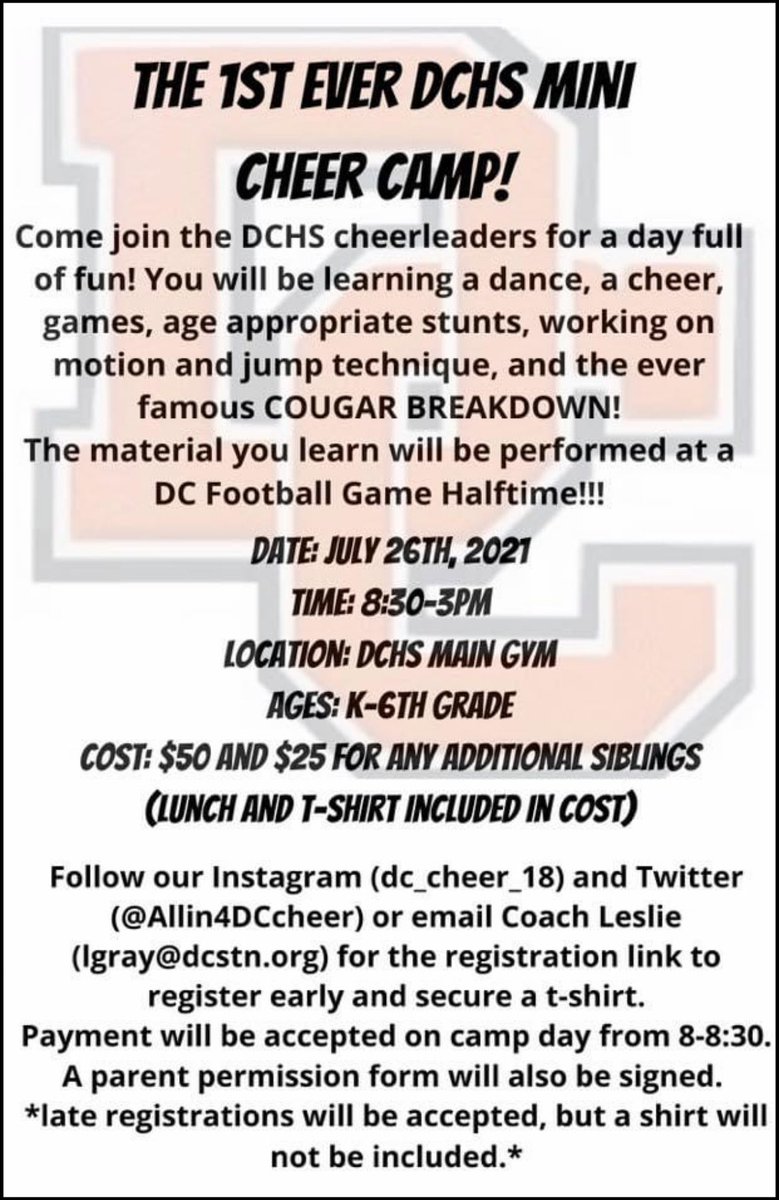 DC Cheer Camp info...
