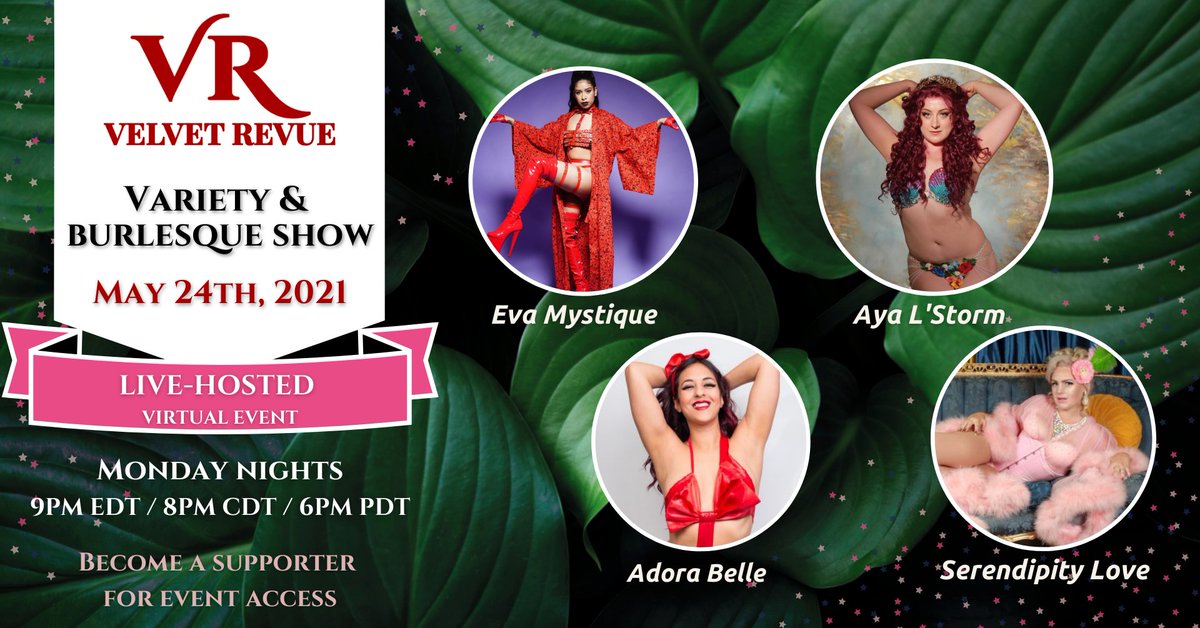 VelvetRevue's tweet photo. Come join us tomorrow night for a little #Strip and #Tease with this week's fabulous burlesque artists! Enjoy #Poledancing, #Cabaret, and #Nerdlesque all in our virtual theatre. No apps or downloads, just you and Velvet Revue!
https://t.co/viWuKbVGXE
#BurlesqueShow #VirtualEvent https://t.co/lLQbb6HShd