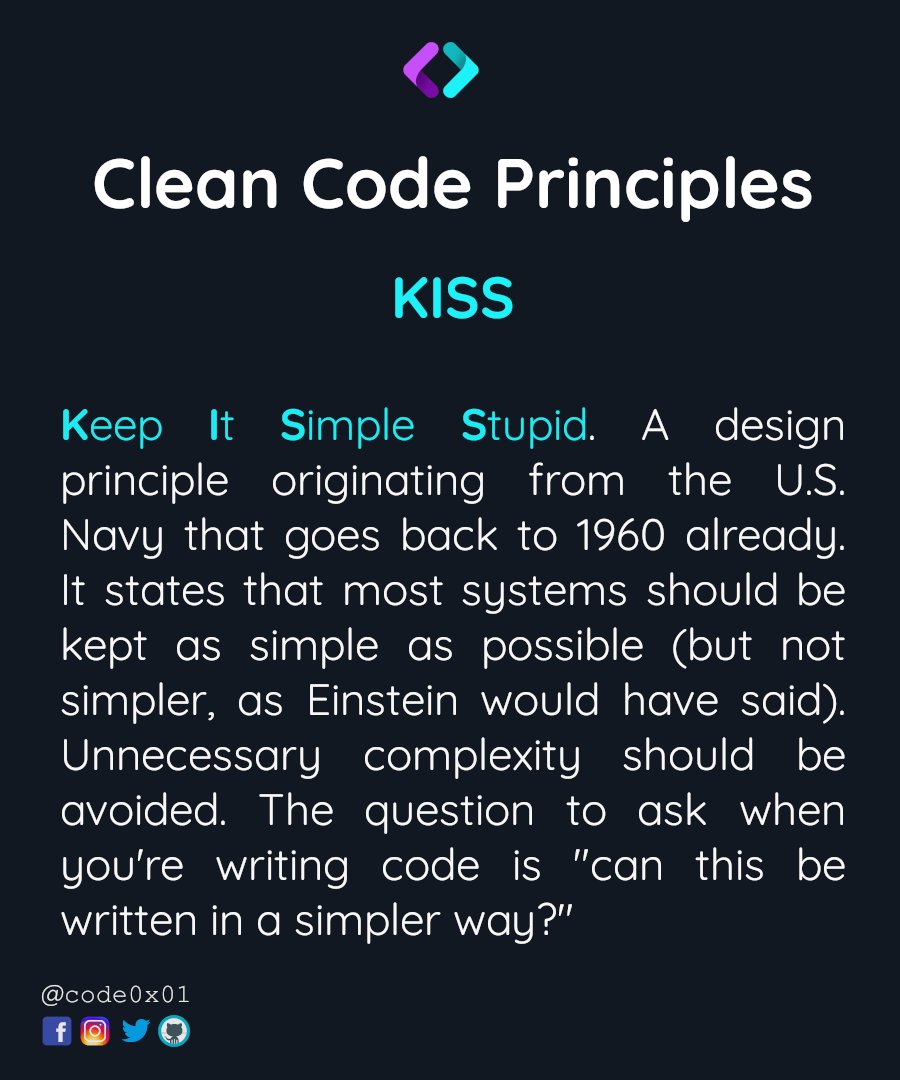 codeonexyz's tweet image. Clean Code Principles
#cleancode #programming #programmer #webdev #webdevelopment #webprogramming #CodingLife #ComputerVision #computers