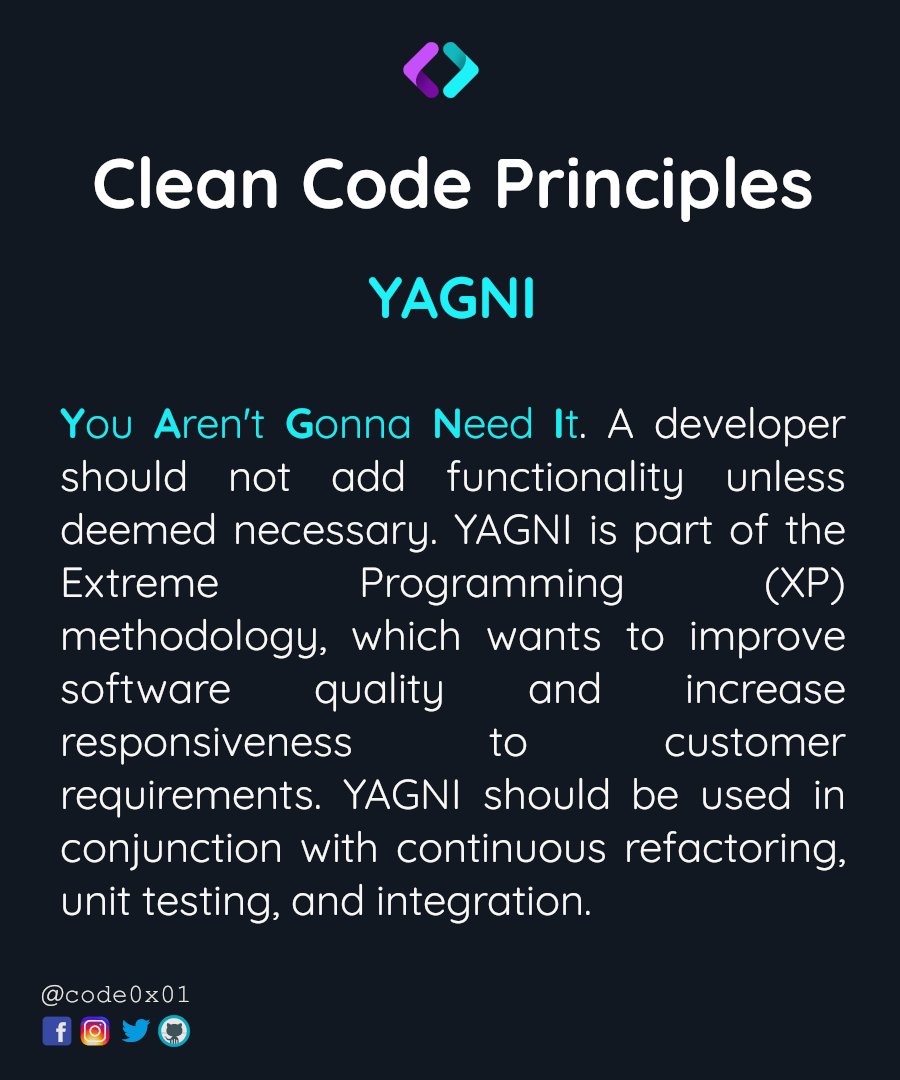 codeonexyz's tweet image. Clean Code Principles
#cleancode #programming #programmer #webdev #webdevelopment #webprogramming #CodingLife #ComputerVision #computers