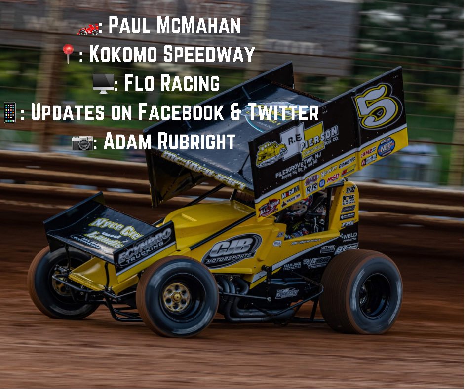 <a href="/RealPaulMcMahan/">PAUL MCMAHAN</a> heads to <a href="/kokomospeedway/">Kokomo Speedway</a> for night 4 of @ASCoC action. Can’t make it to the track tonight? Watch every lap live <a href="/FloRacing/">FloRacing</a>! 📸<a href="/rubright22/">Adam Rubright</a> 
Support 👉🏻  <a href="/LandisBlock/">Landis Block & Concr</a> <a href="/hplubricants/">hplubricants</a>
C&amp;S Lawn and Landscape, Ecynbro Trucking, R.E. Pierson Construction Co.