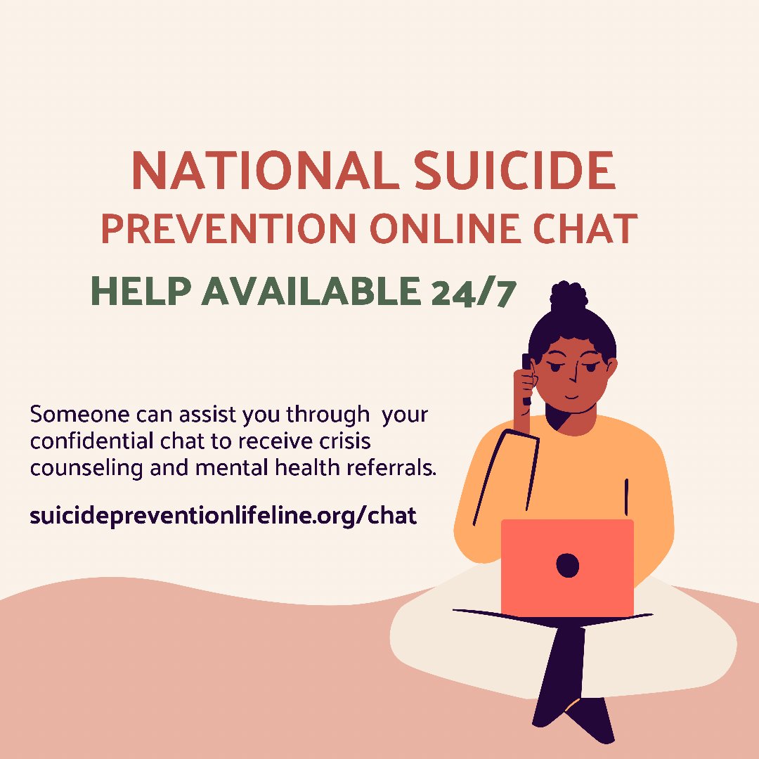 If you or someone you know is suicidal or in emotional distress contact the National Suicide Prevention Lifeline through their online chat option. The chat lifeline is avaible to you 27/7, 365 days of the year at no cost to you. #mentalhealth #mhm