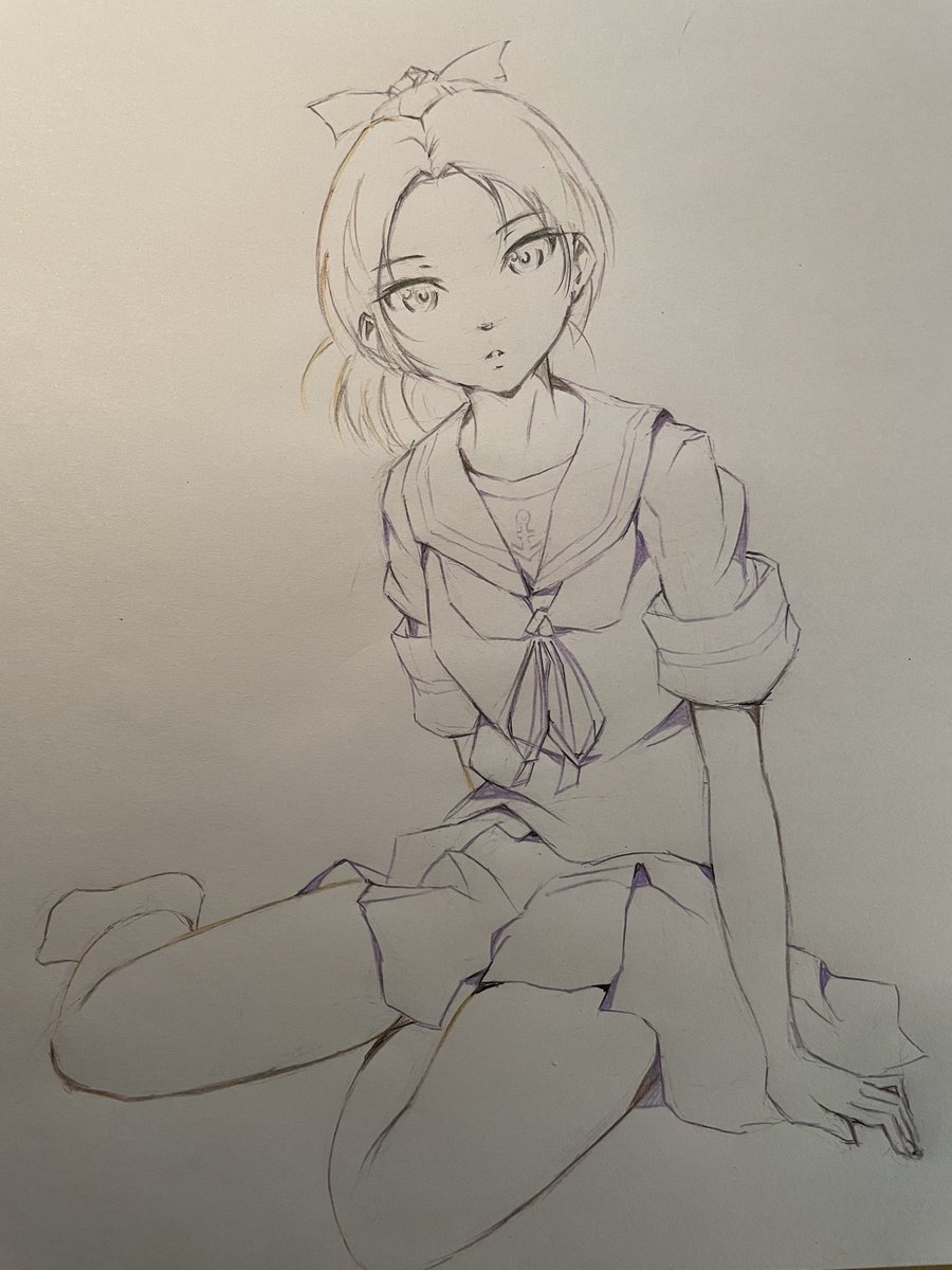 昨日の敷波ちゃんも今日の涼月ちゃんも主線は色鉛筆で描いてました 色鉛筆は消 おかめのイラスト