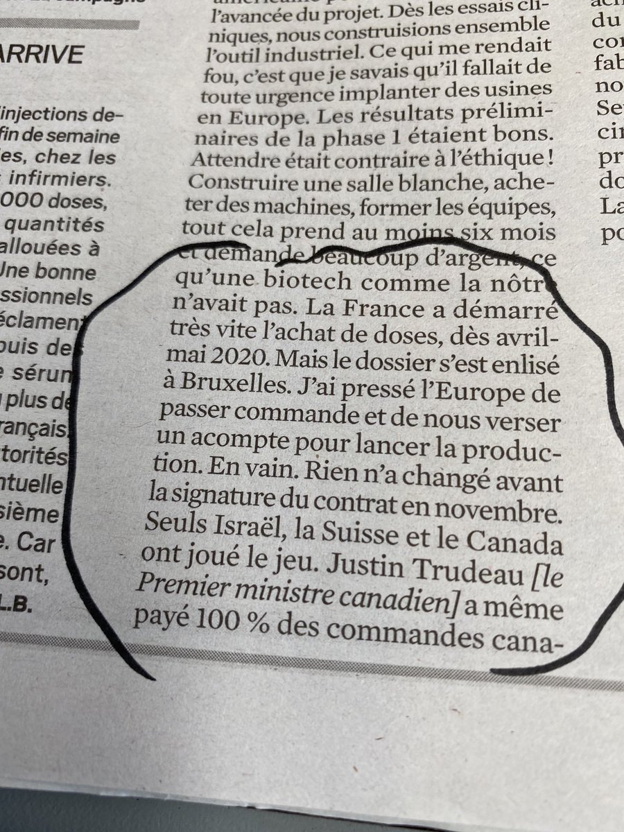 Le PDG de Moderna ⁦<a href="/sbancel/">ARO</a>⁩ sévère avec stratégie vaccinale en Europe : «Le dossier s’est enlisé à Bruxelles. J’ai pressé l’Europe de passer commande et de nous verser un acompte pour lancer production. En vain. Seuls Israël,Suisse &amp; Canada ont joué le jeu» ⁦<a href="/leJDD/">Le JDD</a>⁩