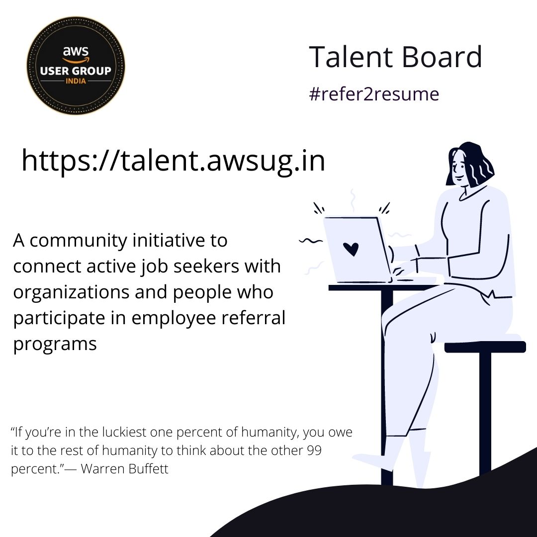 Rashmi Nambiar (@rashminbr) on Twitter photo Non nobis solum nati sumus(Not for ourselves alone are we born).Talent Board has been started by <a href="/awsugindia/">AWS User Group India</a> to support people who lost jobs during pandemic & connect talent with options.Pls help them with referrals & job leads.talent.awsug.in #refer2resume #awscommunity Non nobis solum nati sumus(Not for ourselves alone are we born).Talent Board has been started by <a href="/awsugindia/">AWS User Group India</a> to support people who lost jobs during pandemic & connect talent with options.Pls help them with referrals & job leads.talent.awsug.in #refer2resume #awscommunity