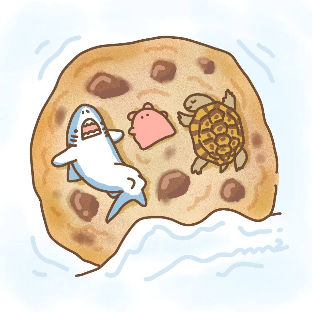 「牛乳の海のチョコチップクッキー島#チョコチップクッキーの日 #世界亀の日 #今日」|サメとメンダコ🦈🐙namelessmm2のイラスト